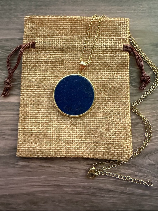 Hand Crafted Jewelry - Genuine Lapis Lazuli Round Pendant Lapis Necklace Minimalist Crystal Necklace